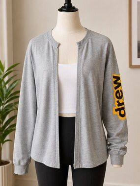 Drew House Grey Open Front Grey Cardigan Lightweight Sweatshirt Yellow Logo